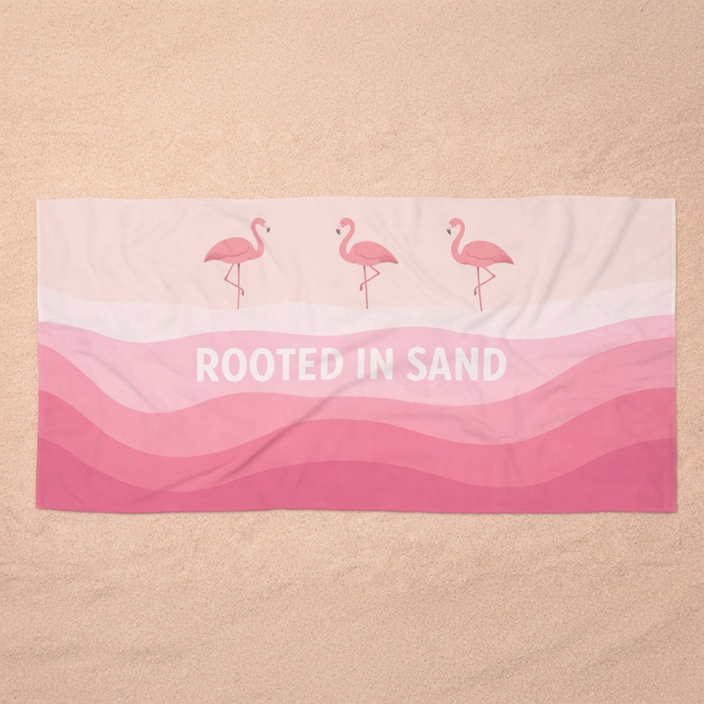 Pink Flamingo Rooted in Sand Beach Towel